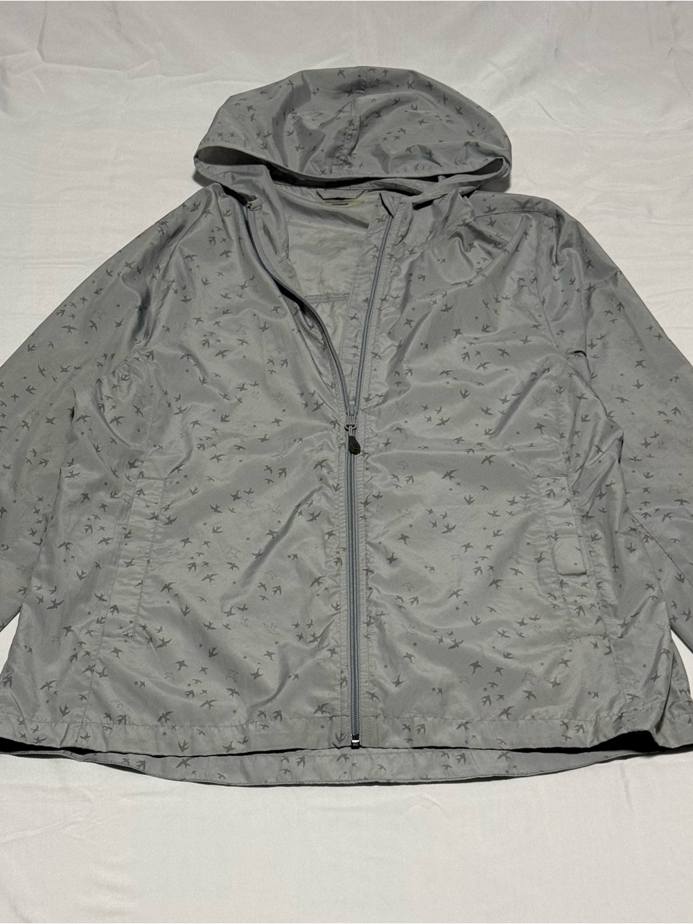 WindRiver‎ Lightweight Hooded Windbreaker Jacket Women's XL Gray Bird Pattern